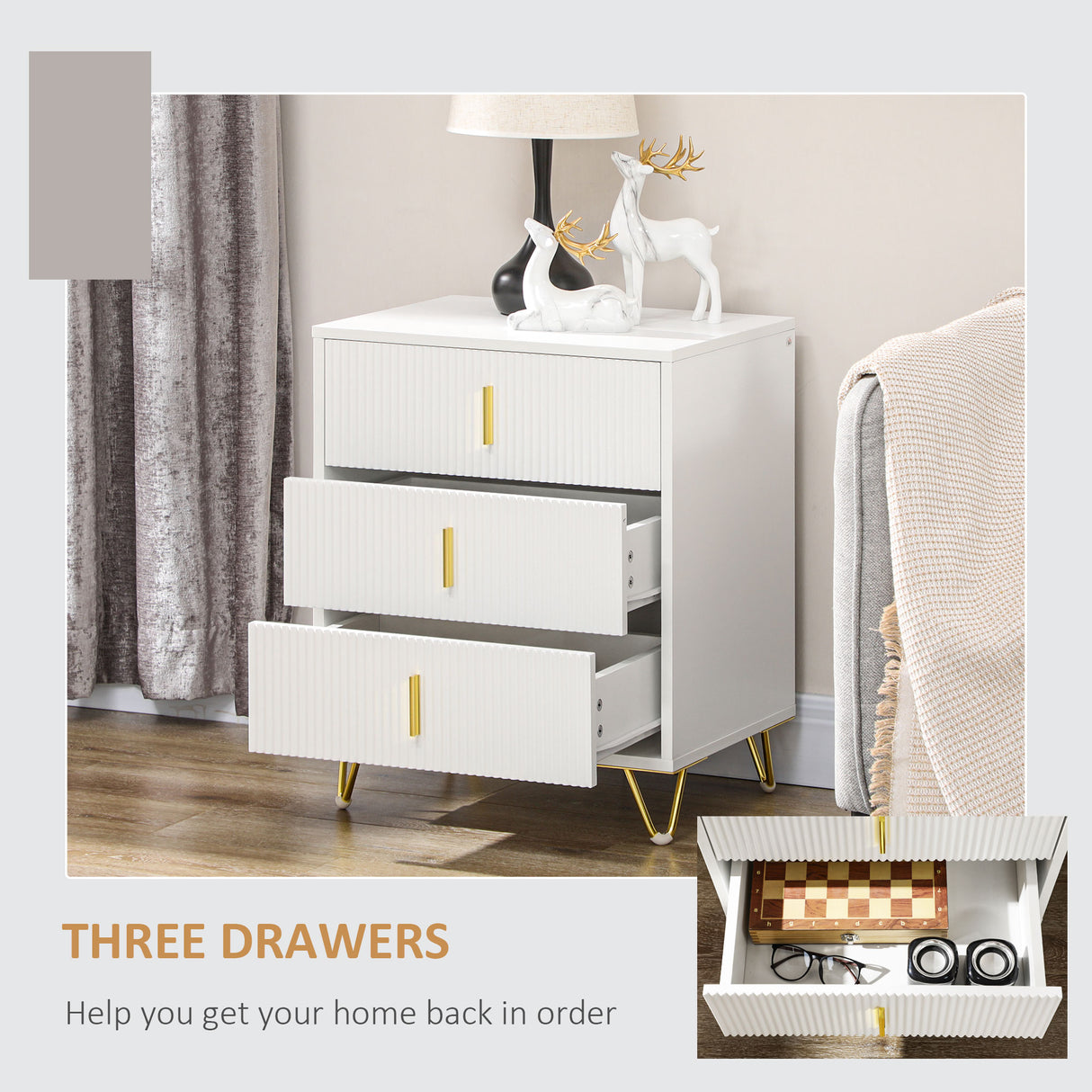 Wooden Chest Of 3 Drawers 50cm Wide - Velmora