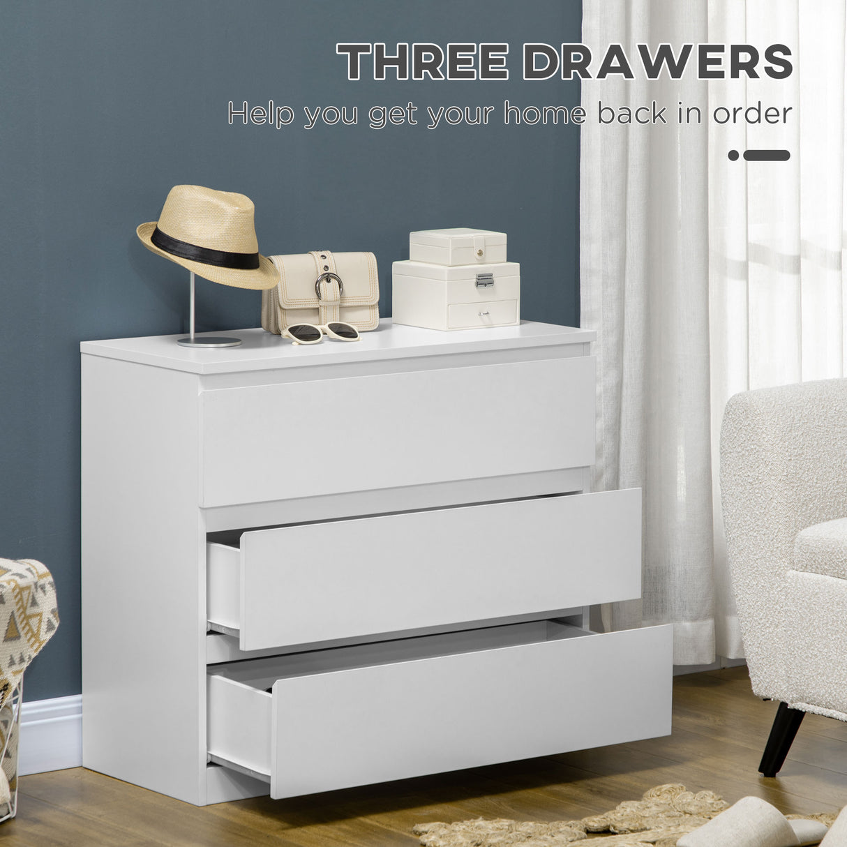 Wooden Chest Of 3 Drawers 73cm H x 80cm W - Velmora