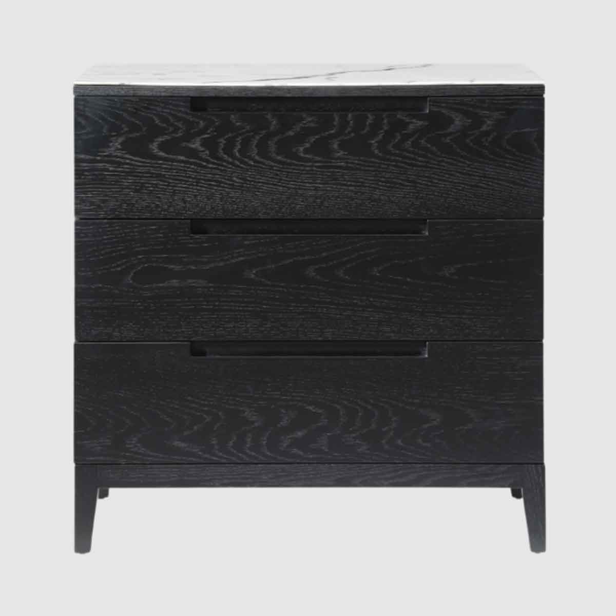 Wooden Chest Of 3 Drawers 80cm Wide With Marble Effect Glass Top - Orchid