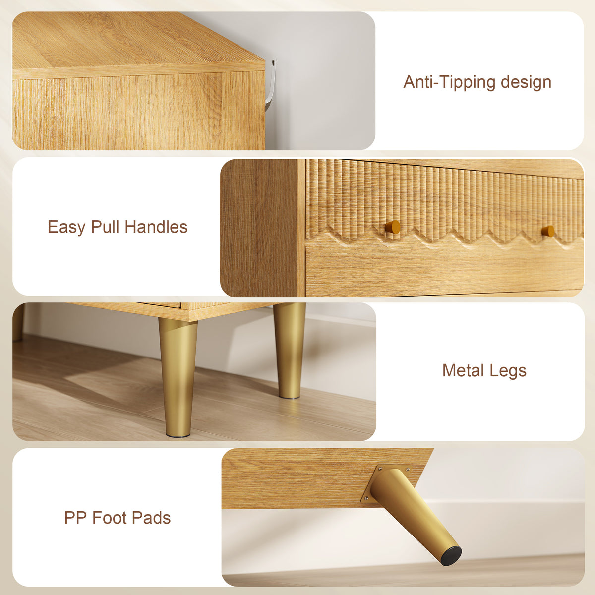 Wooden Chest Of 3 Drawers 80cm Wide With Steel Legs - Velmora