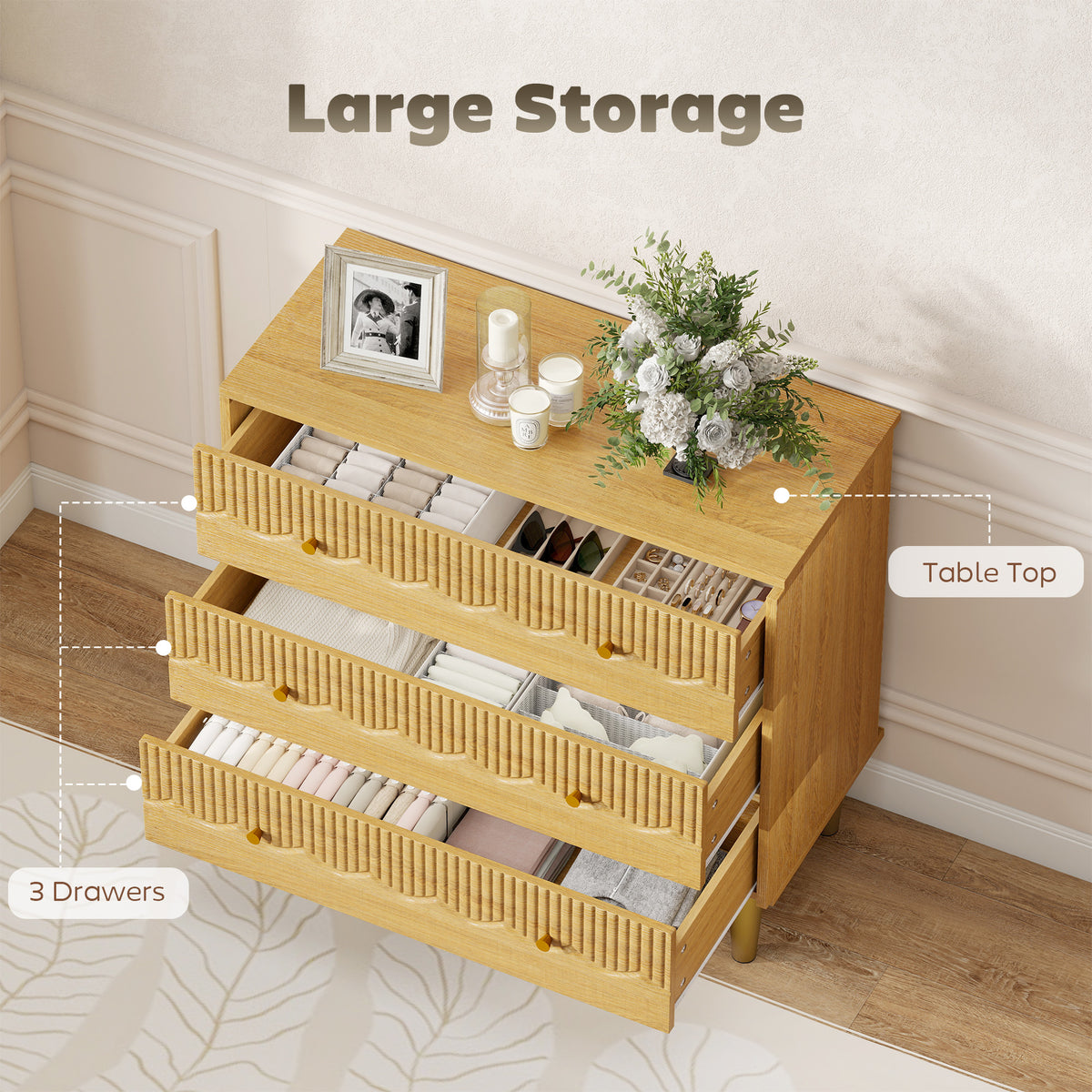 Wooden Chest Of 3 Drawers 80cm Wide With Steel Legs - Velmora
