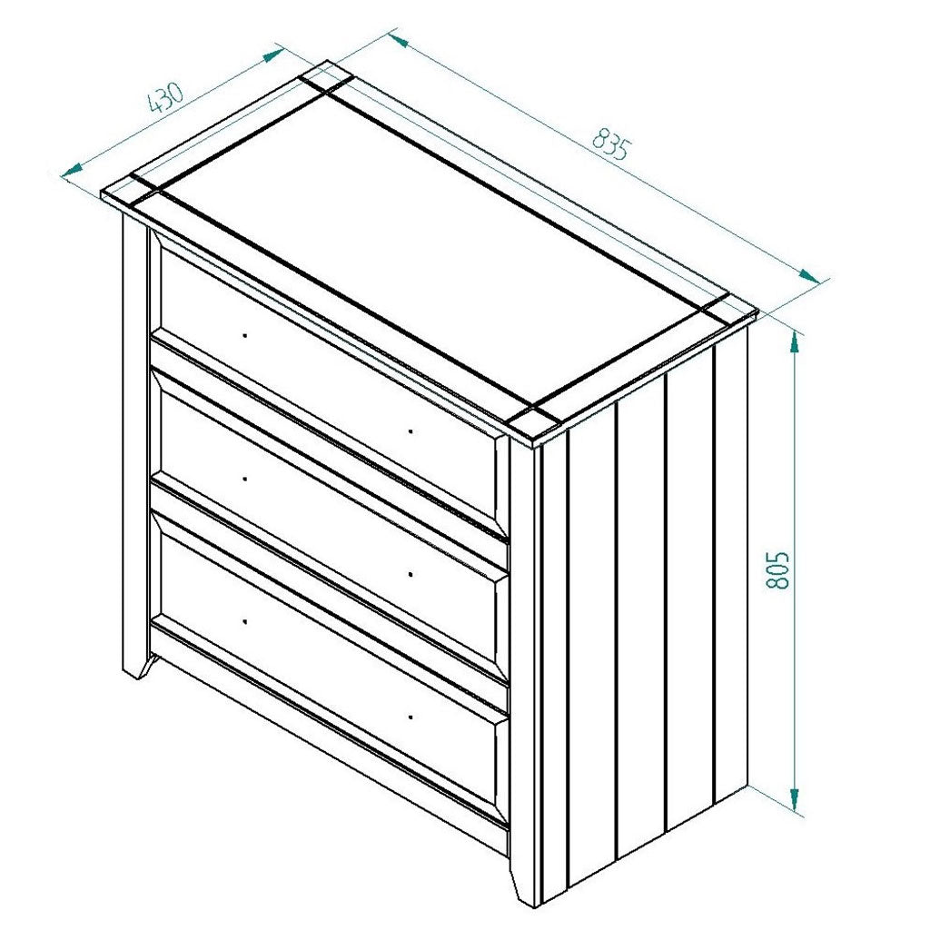 Wooden Chest Of 3 Drawers - Capri
