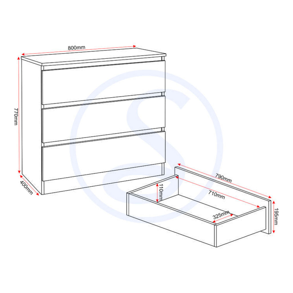 Wooden Chest Of 3 Drawers - Malvern