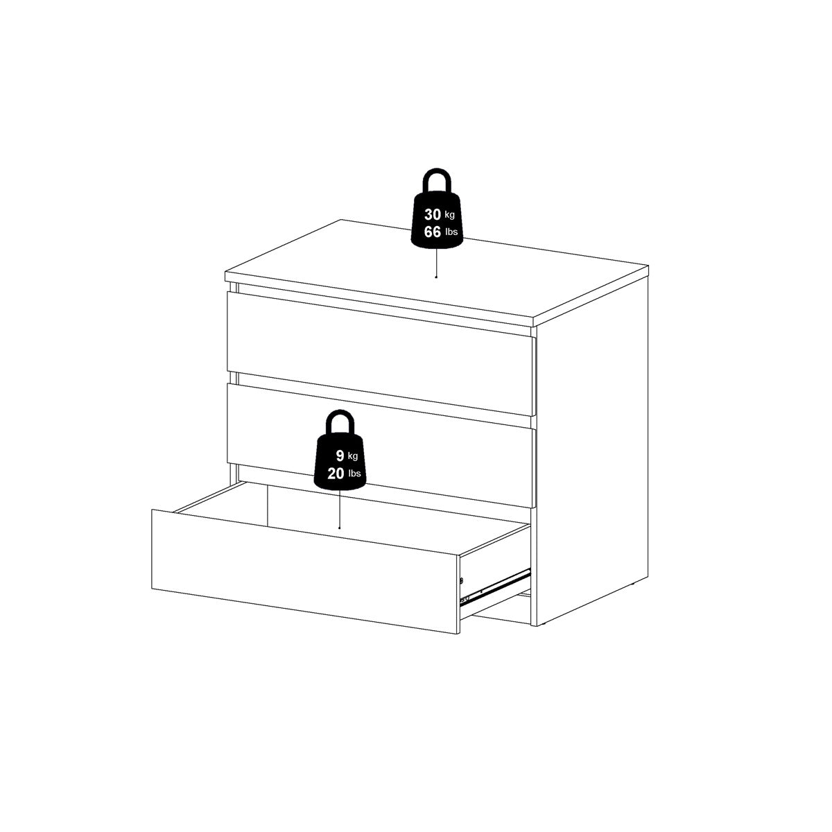 Wooden Chest Of 3 Drawers - Naia