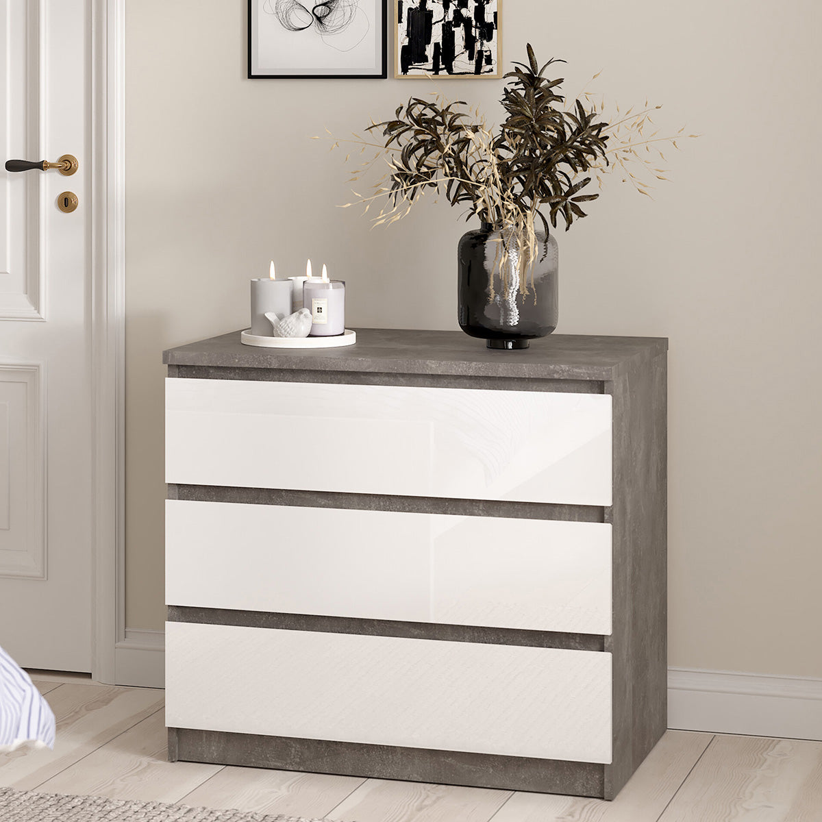 Wooden Chest Of 3 Drawers - Naia