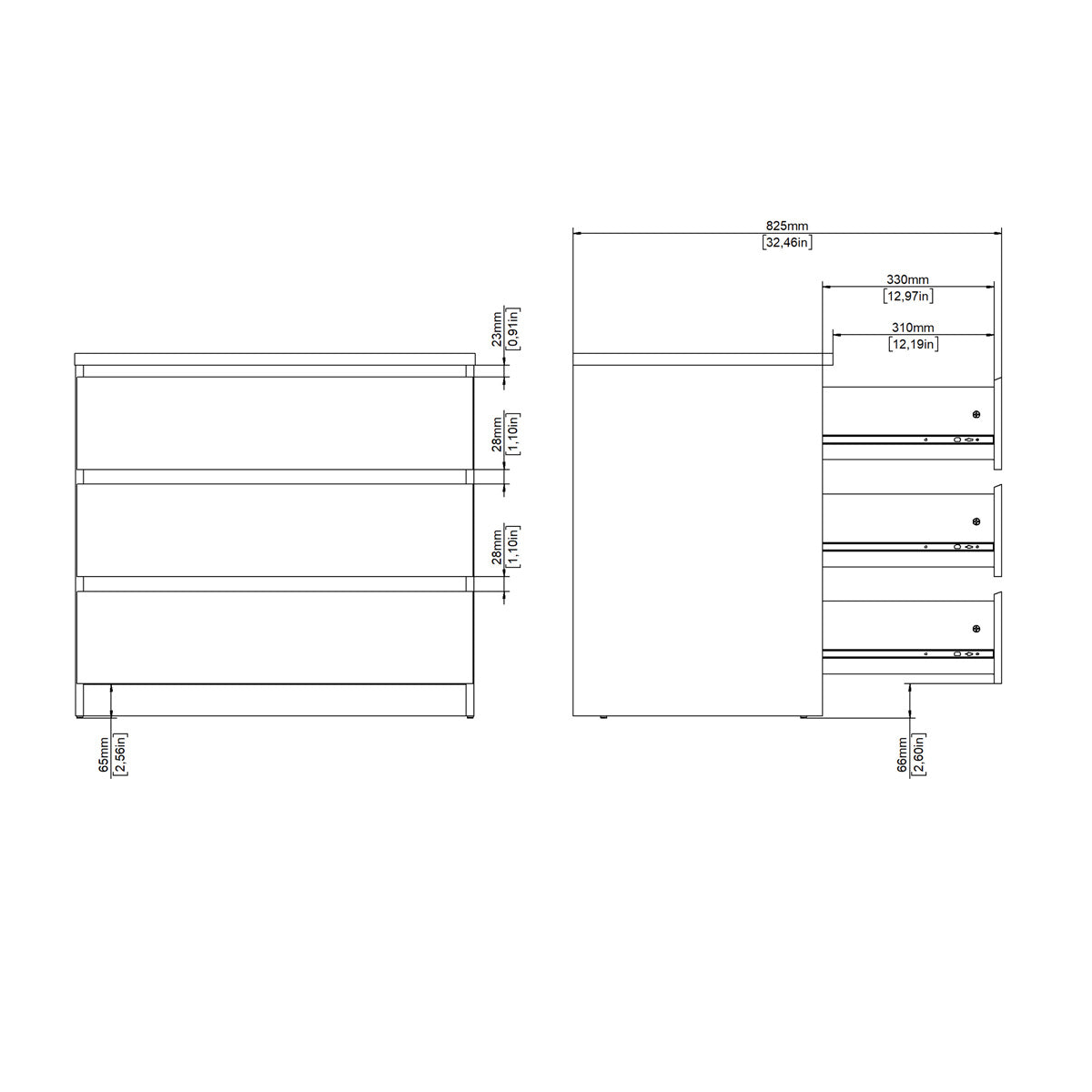 Wooden Chest Of 3 Drawers - Naia