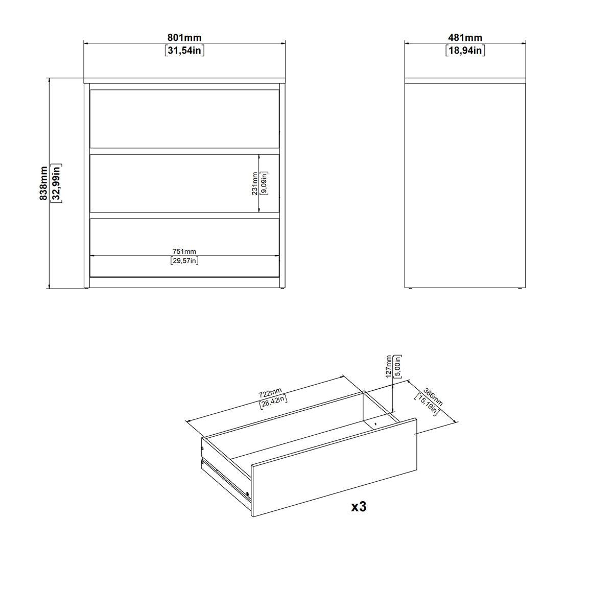 Wooden Chest Of 3 Drawers - Next