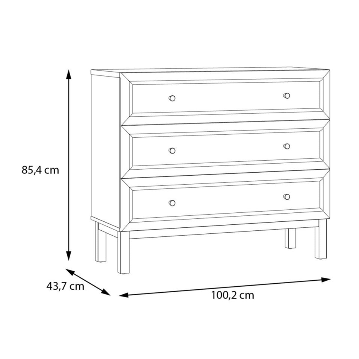 Wooden Chest Of 3 Drawers - Wensley