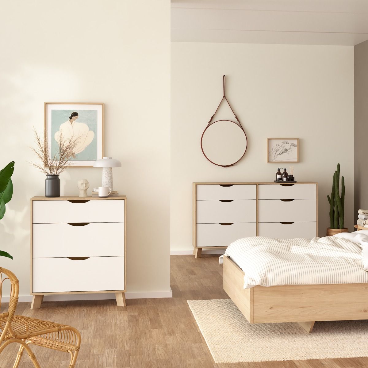 Wooden Chest Of 3 Drawers With White Fronts - Ikast