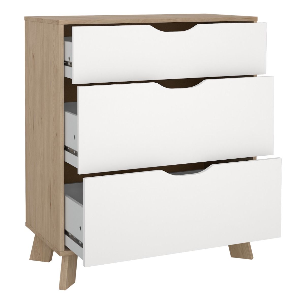 Wooden Chest Of 3 Drawers With White Fronts - Ikast