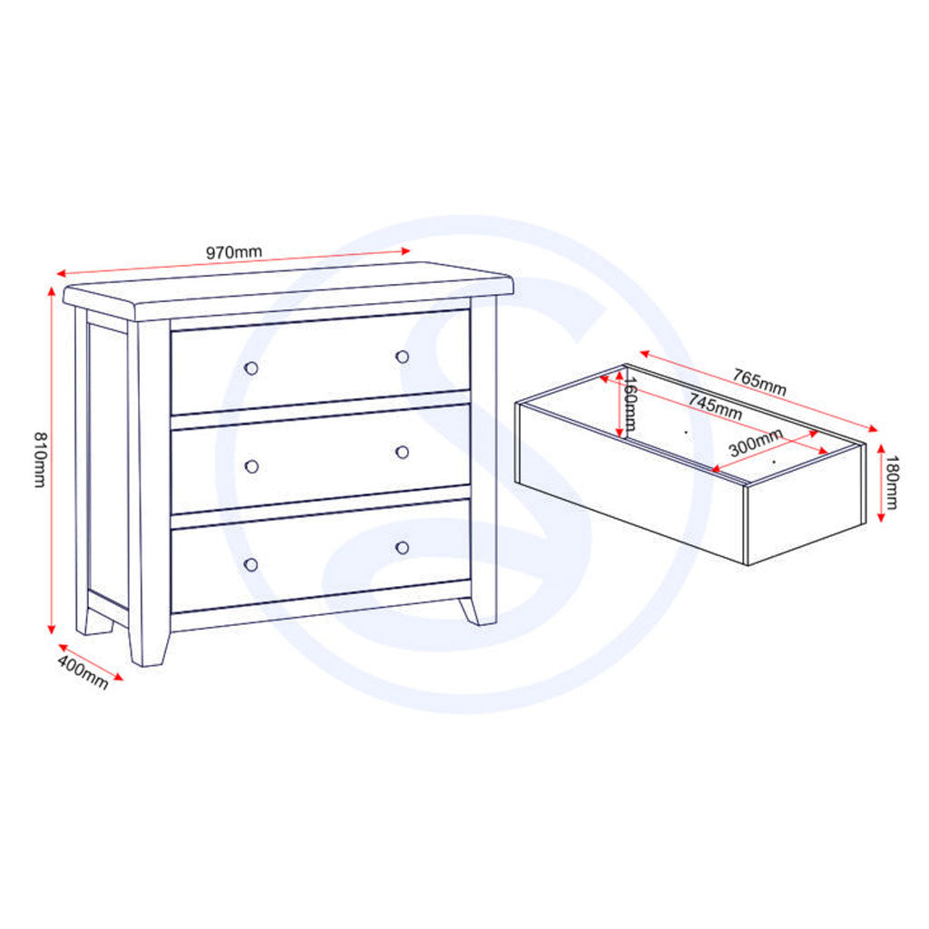 Wooden Chest Of 3 Drawers - Windsor