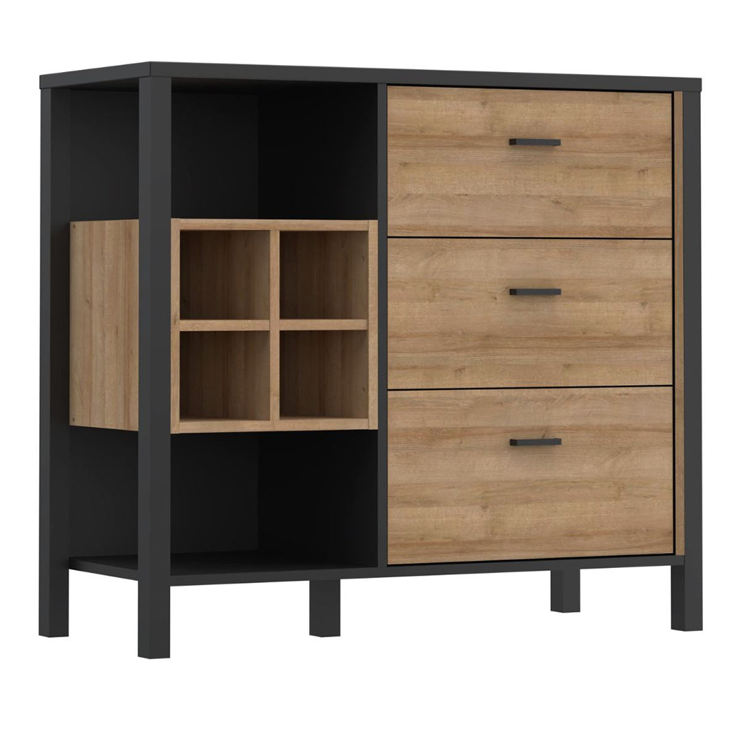 Wooden Chest Of 3 Drawers With Wine Rack - High Rock