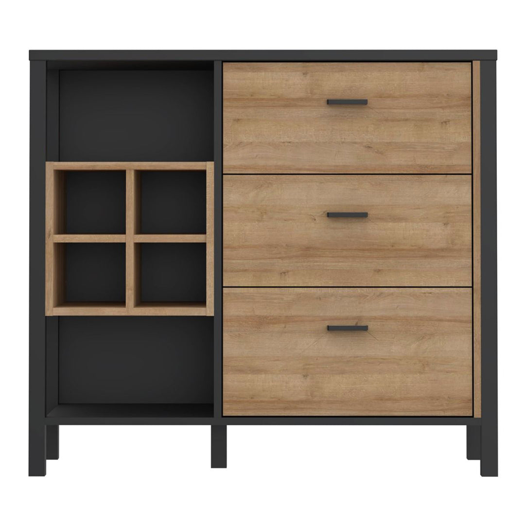 Wooden Chest Of 3 Drawers With Wine Rack - High Rock