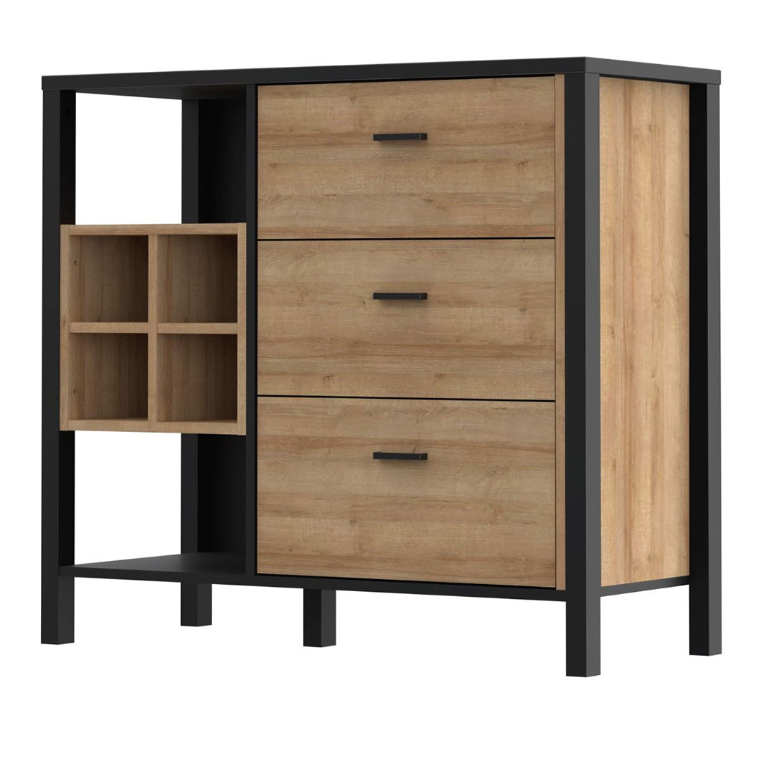 Wooden Chest Of 3 Drawers With Wine Rack - High Rock