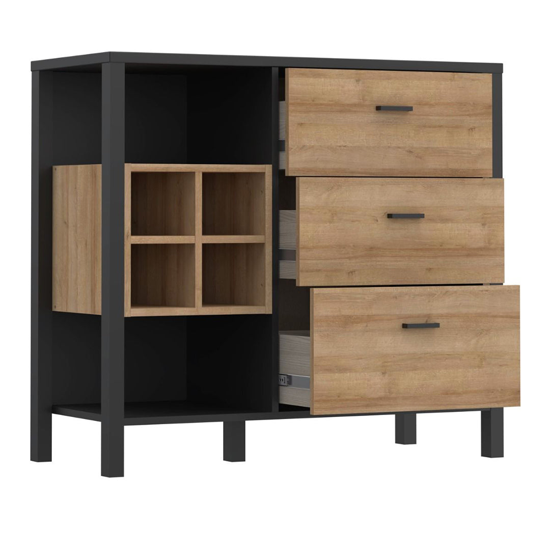 Wooden Chest Of 3 Drawers With Wine Rack - High Rock