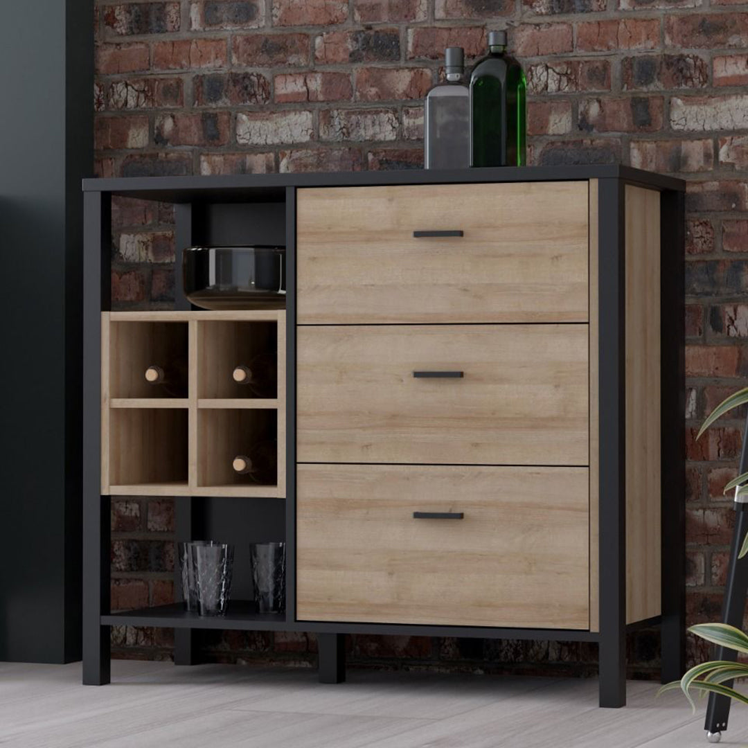 Wooden Chest Of 3 Drawers With Wine Rack - High Rock