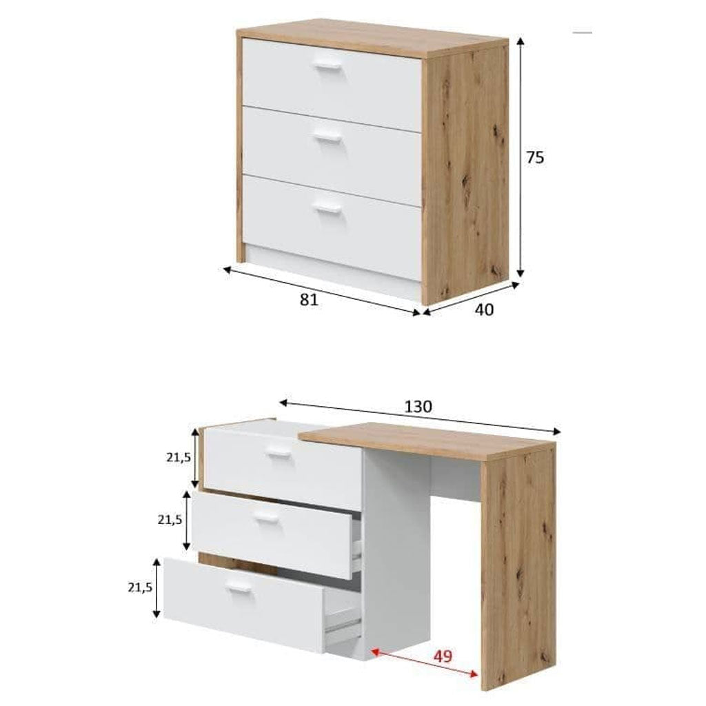 Wooden Chest Of 3 Drawers With Desk - Gonzales