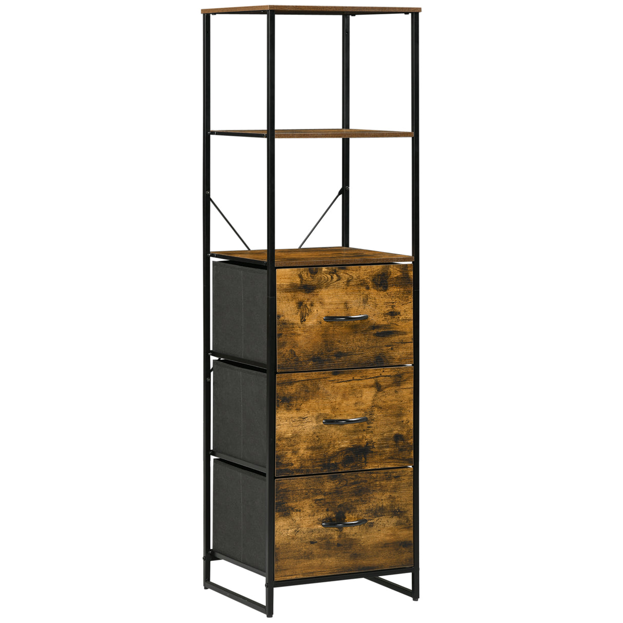 Wooden Chest Of 3 Fabric Drawers 44cm Wide With Steel Frame - Velmora