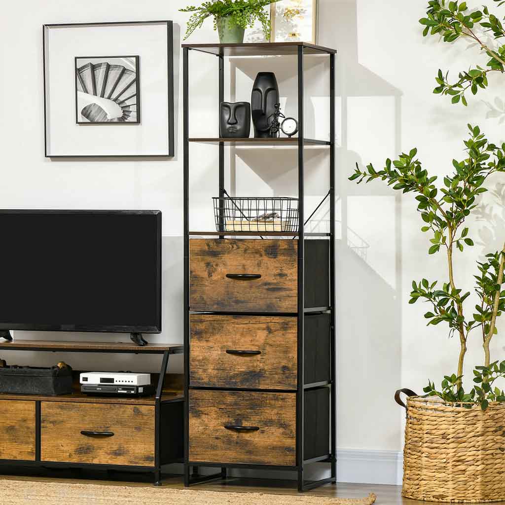Wooden Chest Of 3 Fabric Drawers 44cm Wide With Steel Frame - Velmora