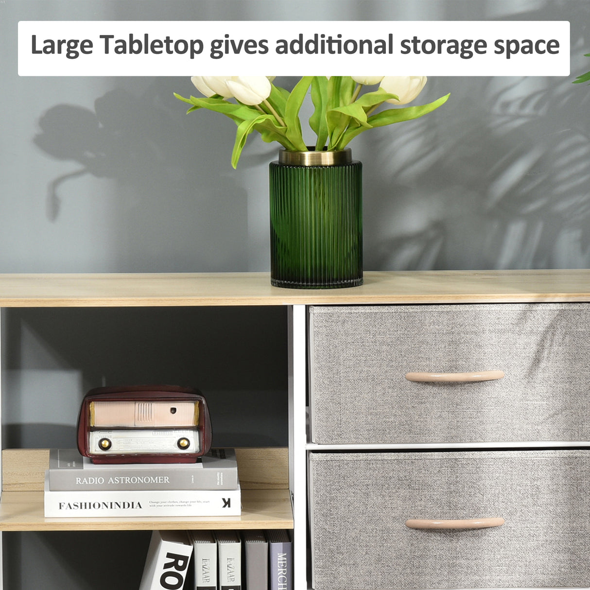 Wooden Chest Of 3 Fabric Drawers 80cm Wide With Steel Frame - Velmora