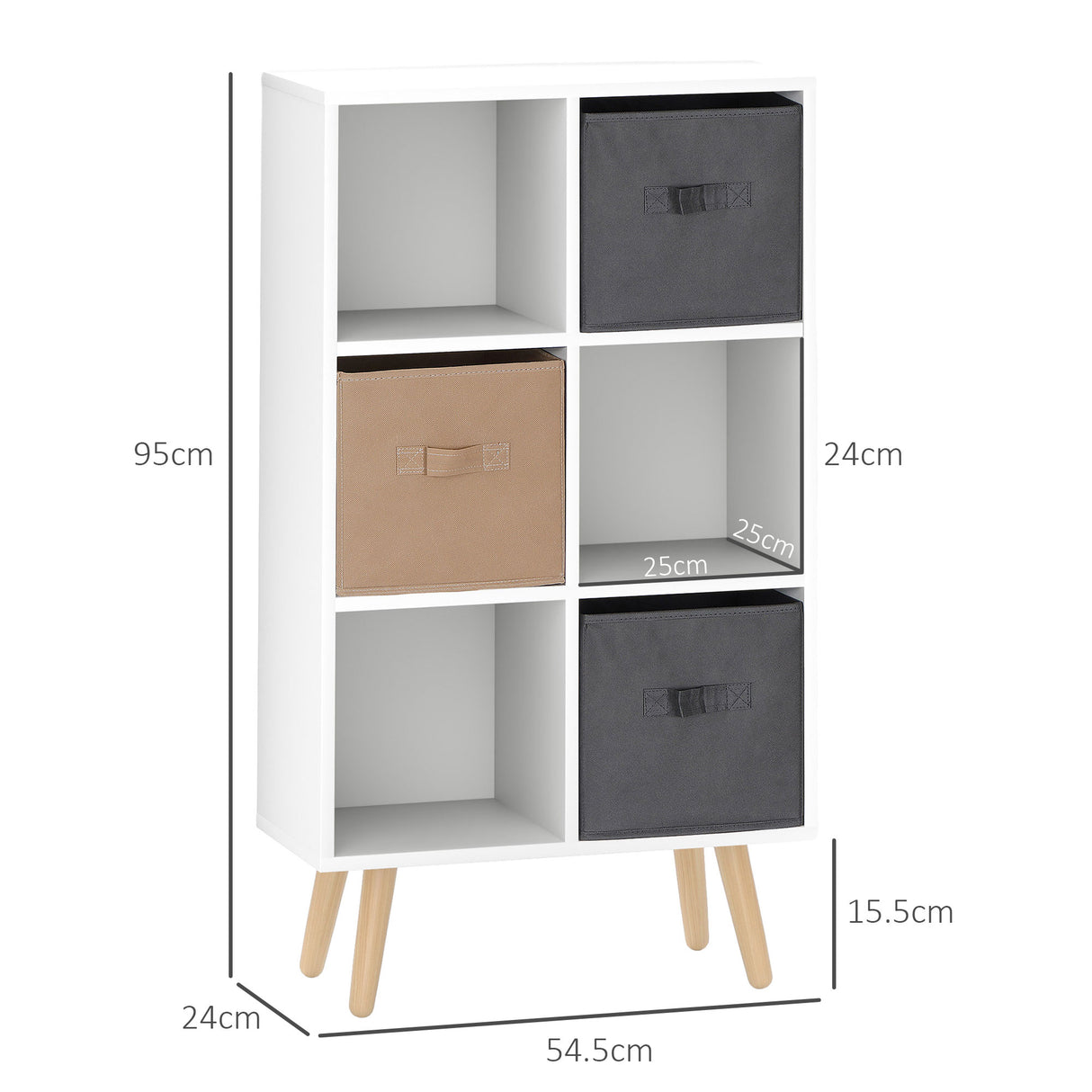 Wooden Chest Of 3 Fabric Drawers 95cm Wide With 6 Cube - Velmora