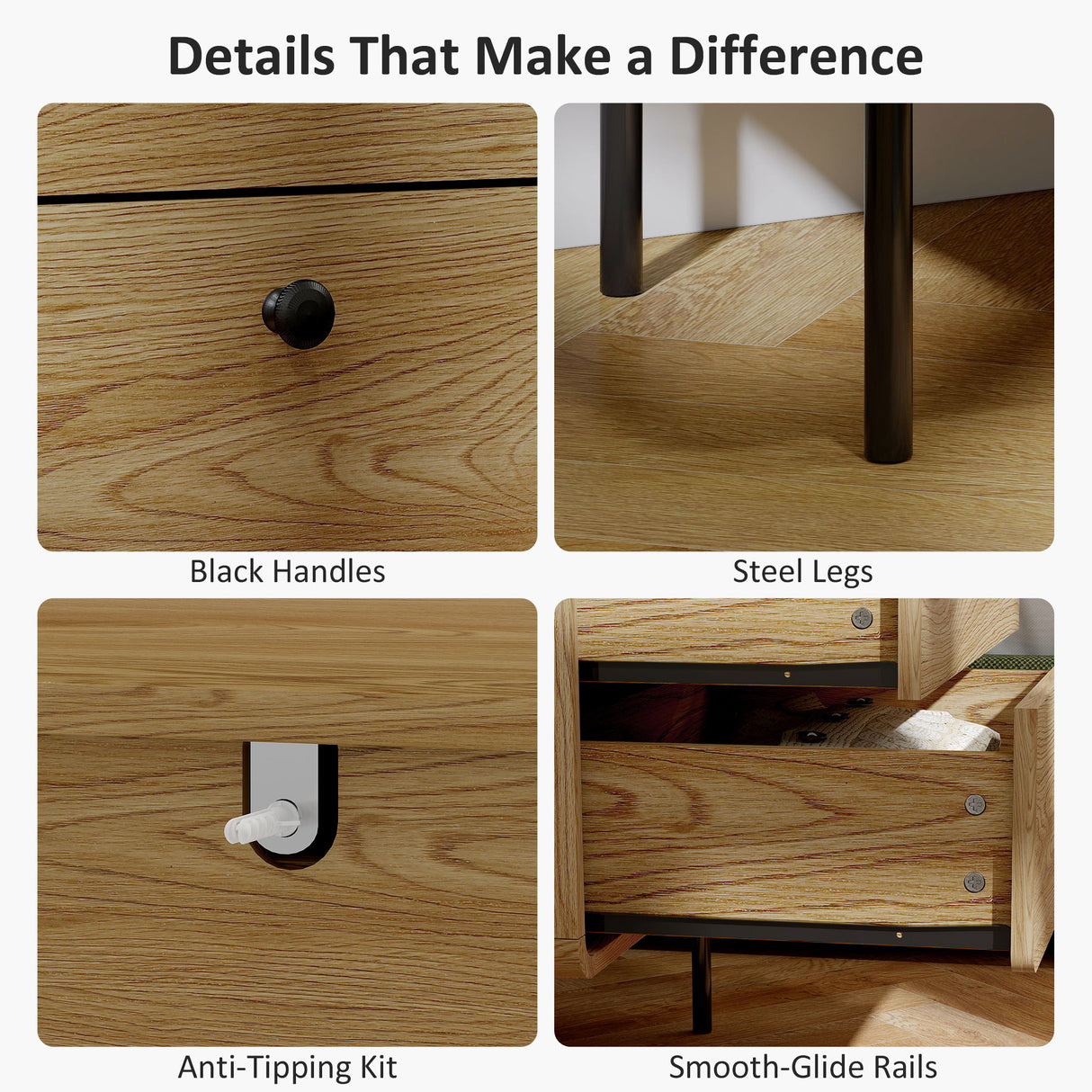 Wooden Chest Of 4 Drawers 60cm Wide With Black Metal Legs - Velmora