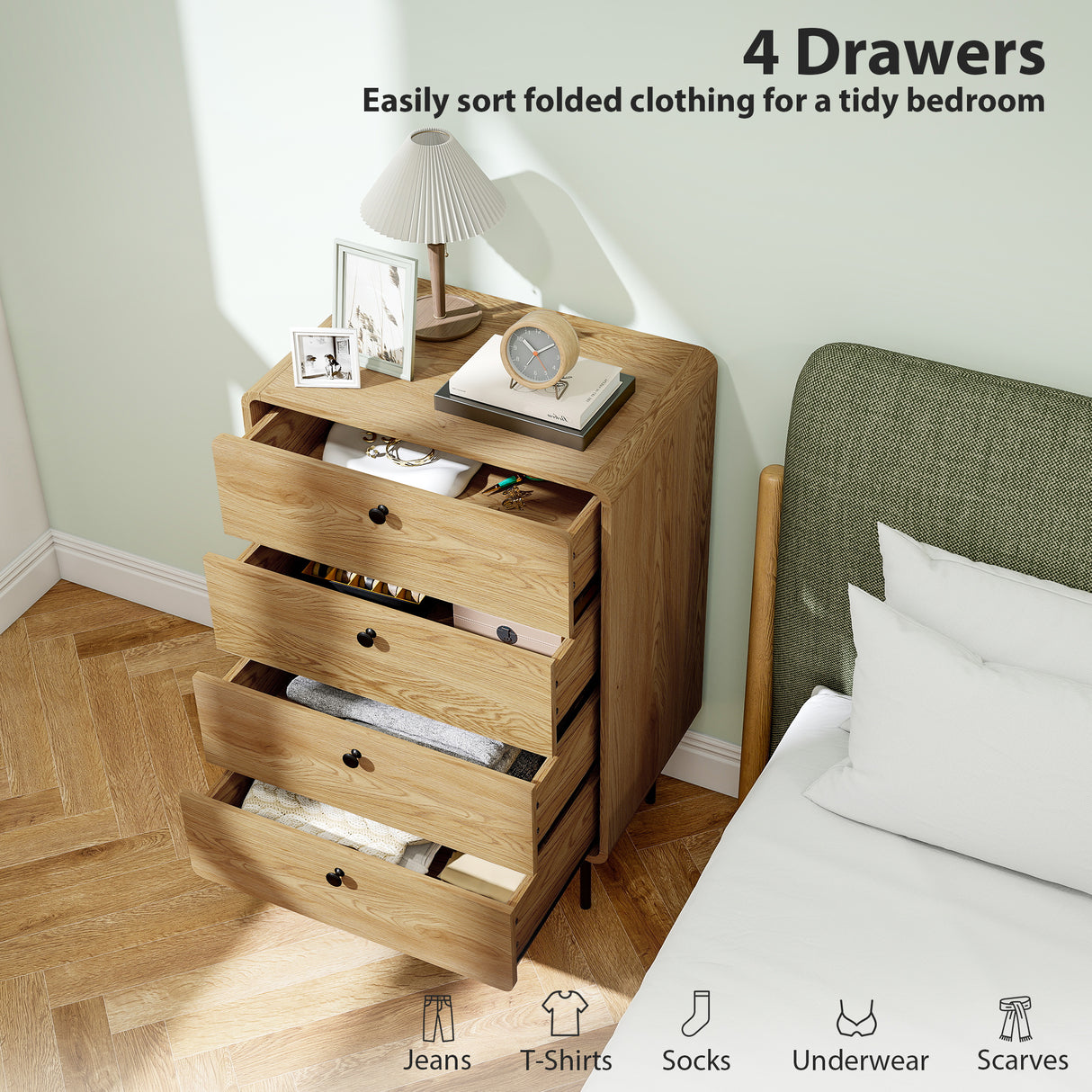 Wooden Chest Of 4 Drawers 60cm Wide With Black Metal Legs - Velmora