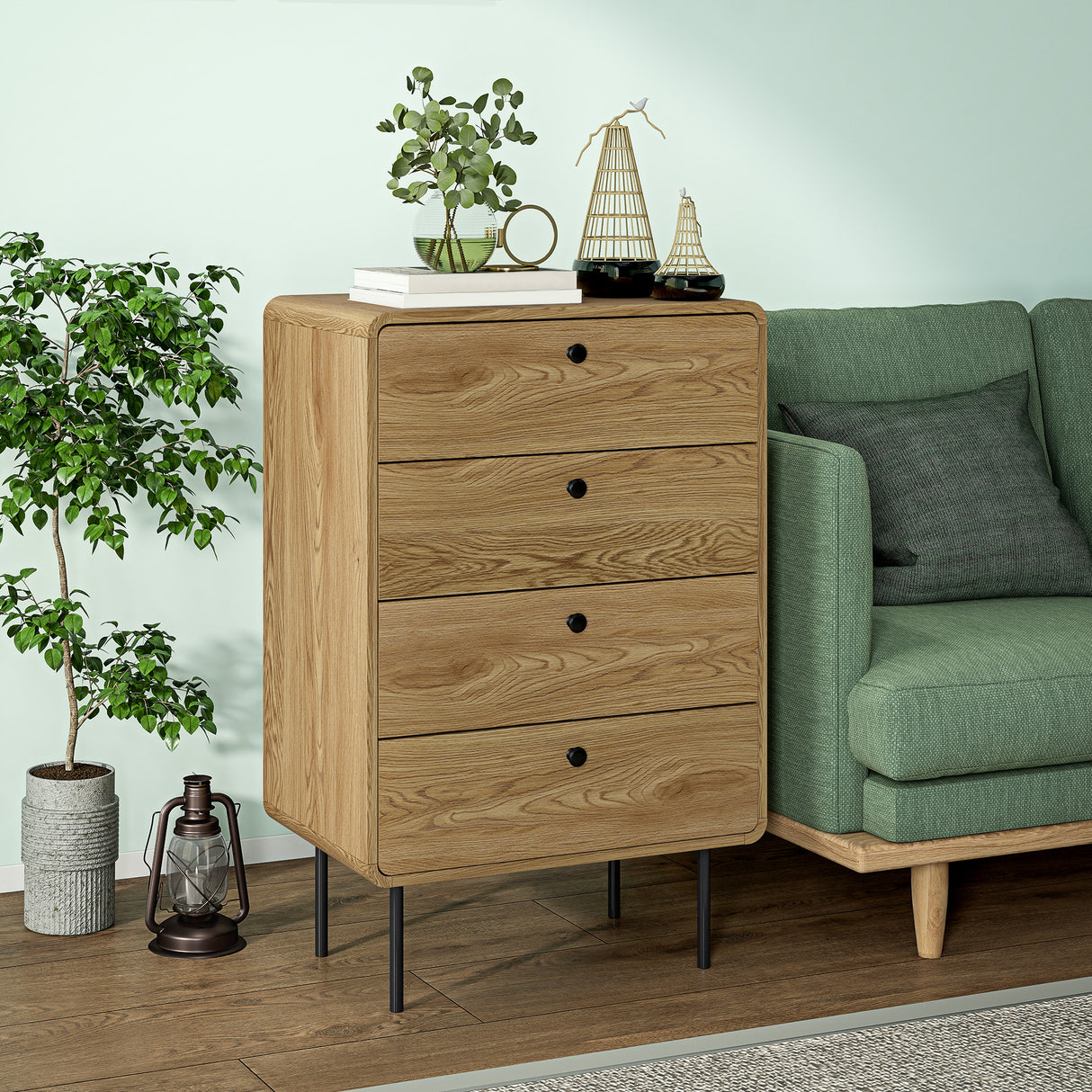 Wooden Chest Of 4 Drawers 60cm Wide With Black Metal Legs - Velmora