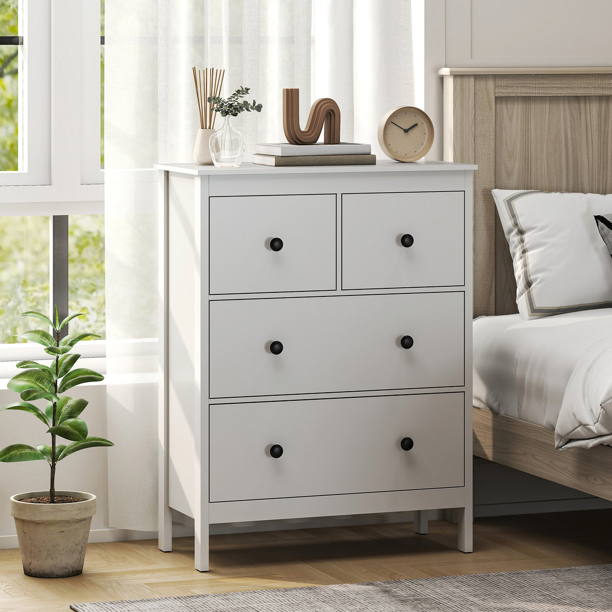 Wooden Chest Of 4 Drawers 74cm Wide - Velmora