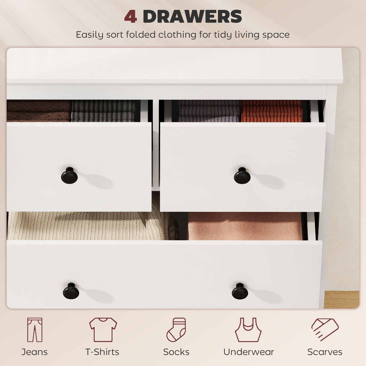 Wooden Chest Of 4 Drawers 74cm Wide - Velmora