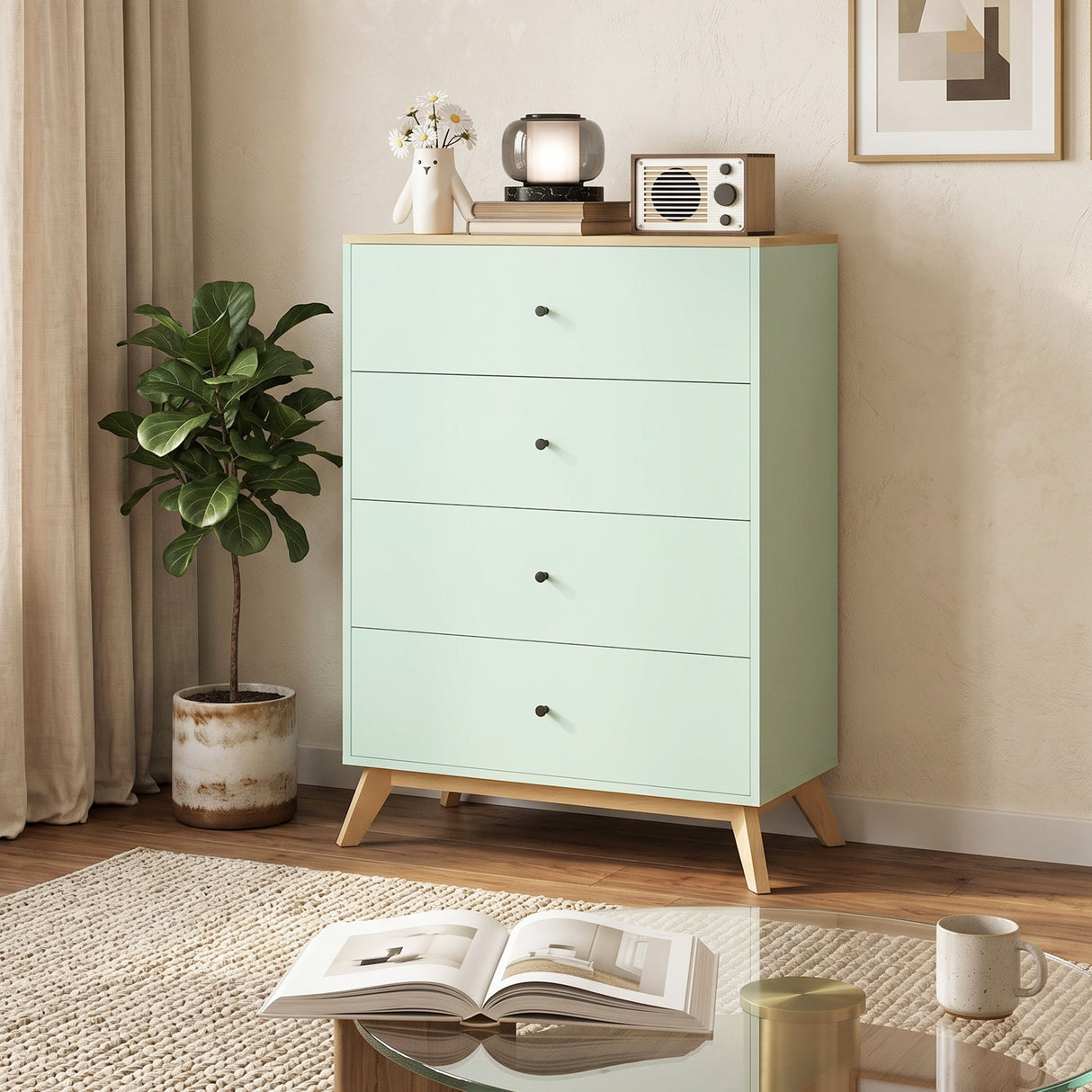 Wooden Chest Of 4 Drawers 77cm Wide - Velmora