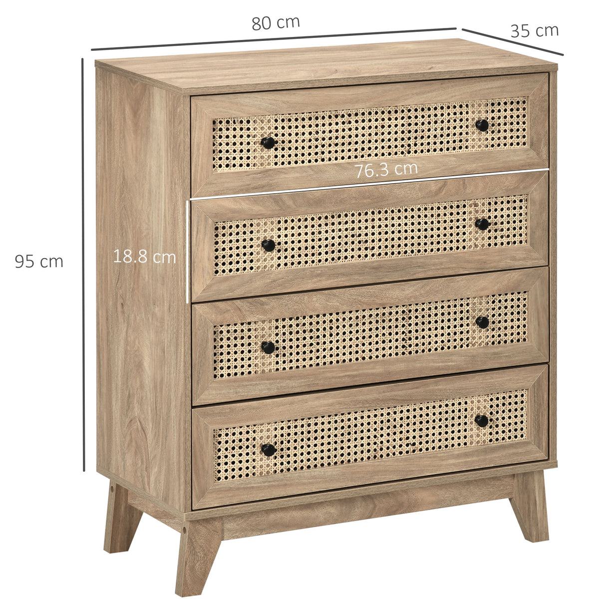 Wooden Chest Of 4 Drawers 80cm Wide - Velmora