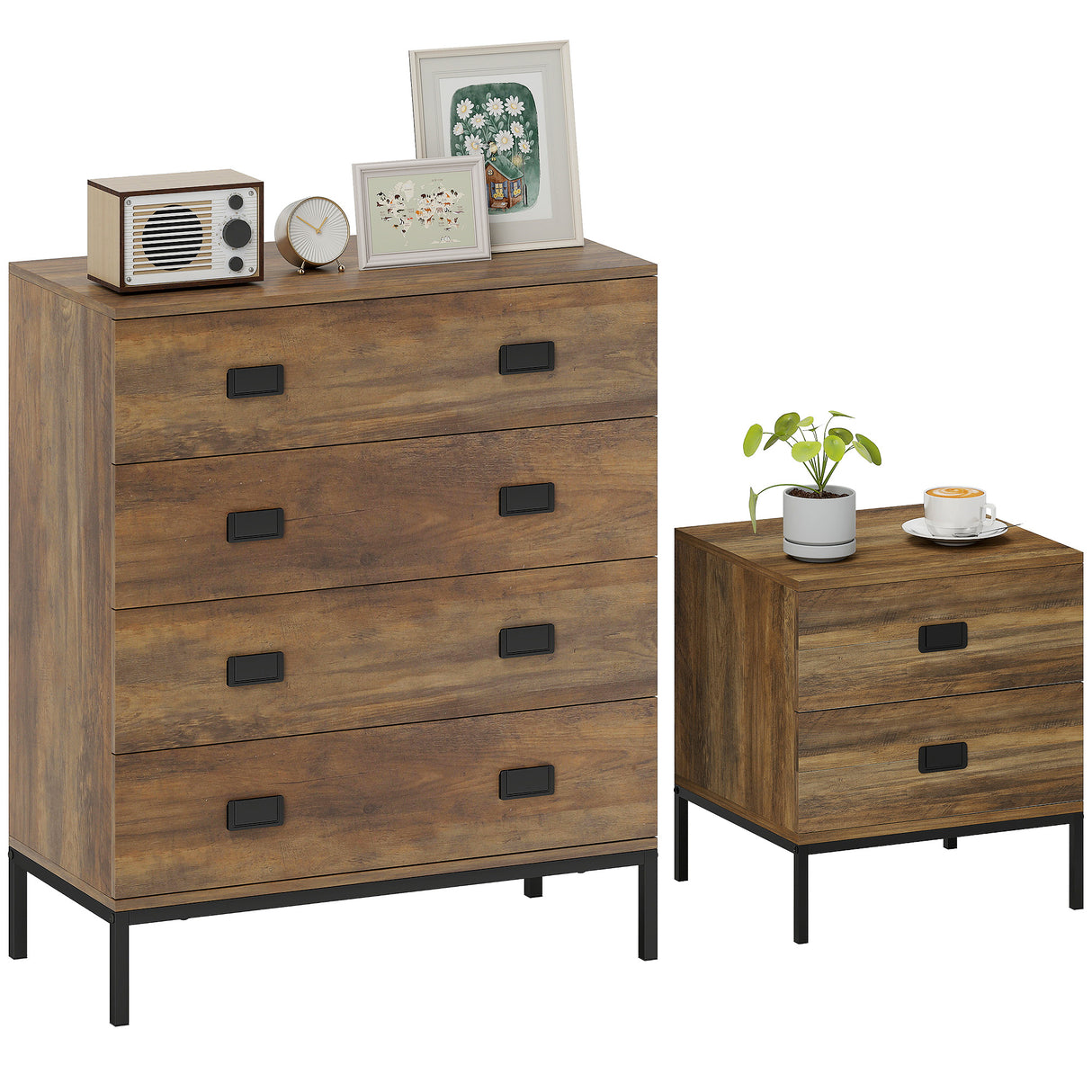 Wooden Chest Of 4 Drawers 80cm Wide With Bedside Cabinet 45cm Wide - Velmora