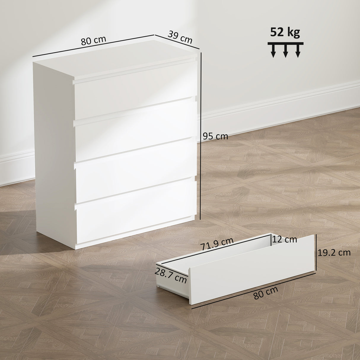 Wooden Chest Of 4 Drawers 95cm H x 80cm W- Velmora