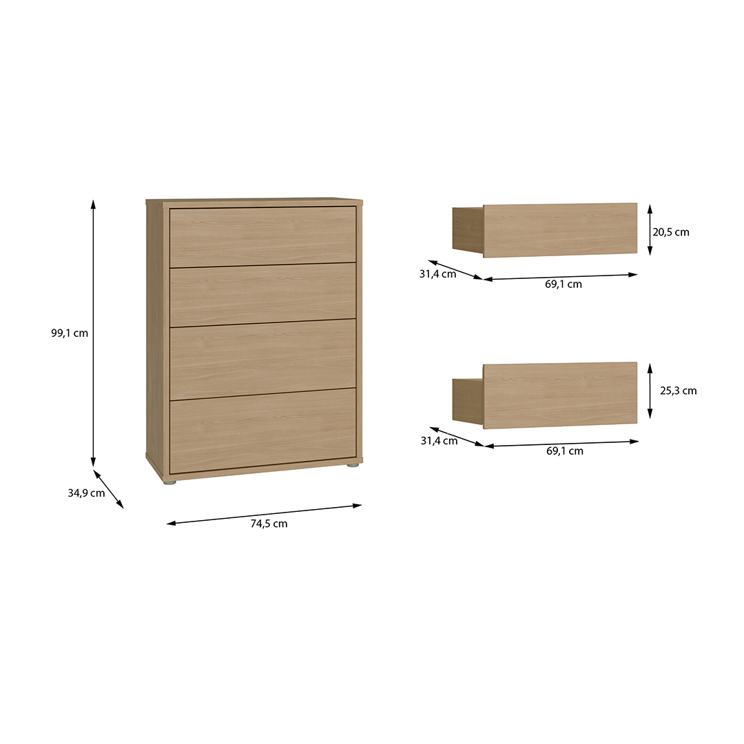 Wooden Chest Of 4 Drawers - Alice Springs