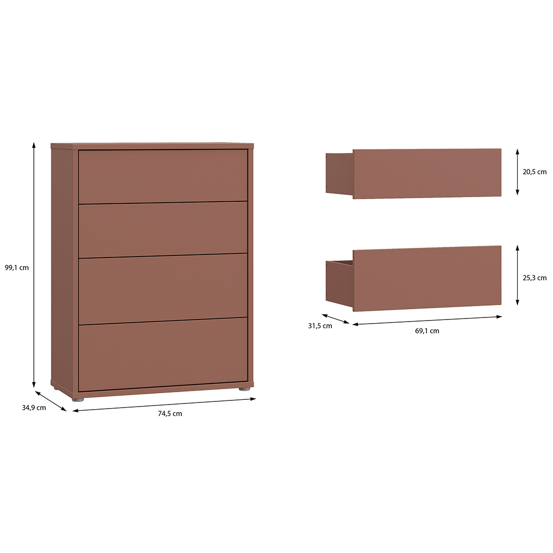 Wooden Chest Of 4 Drawers - Alice Springs