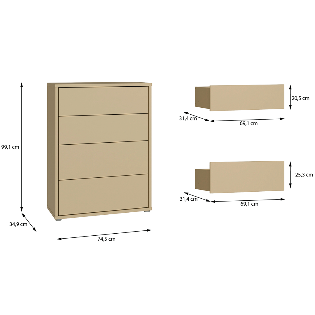 Wooden Chest Of 4 Drawers - Alice Springs