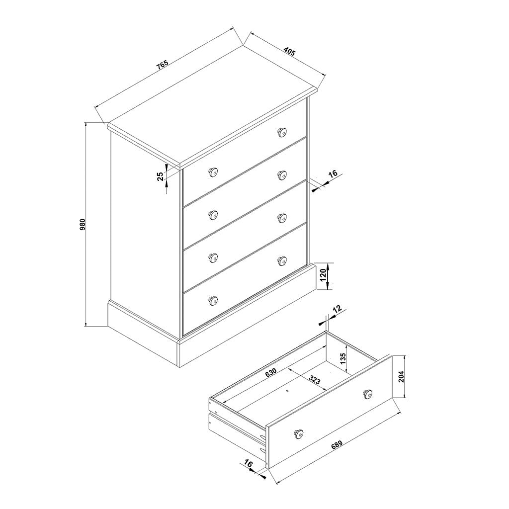 Wooden Chest Of 4 Drawers - Cotswold