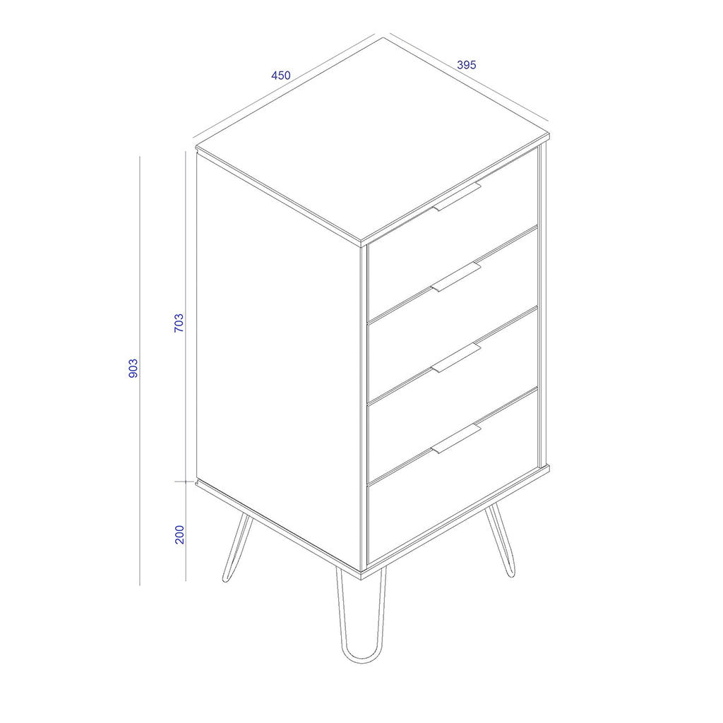 Wooden Chest Of 4 Drawers Narrow - Augusta