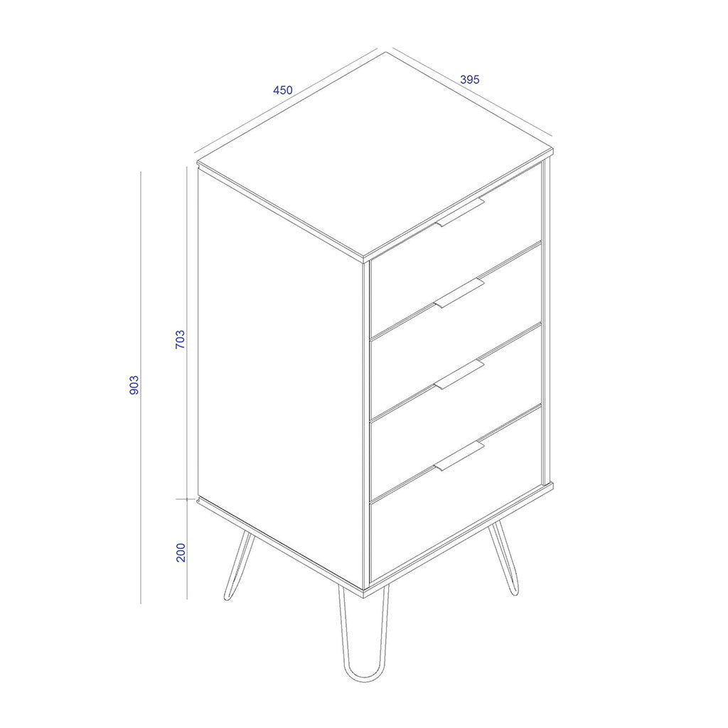 Wooden Chest Of 4 Drawers Narrow - Augusta