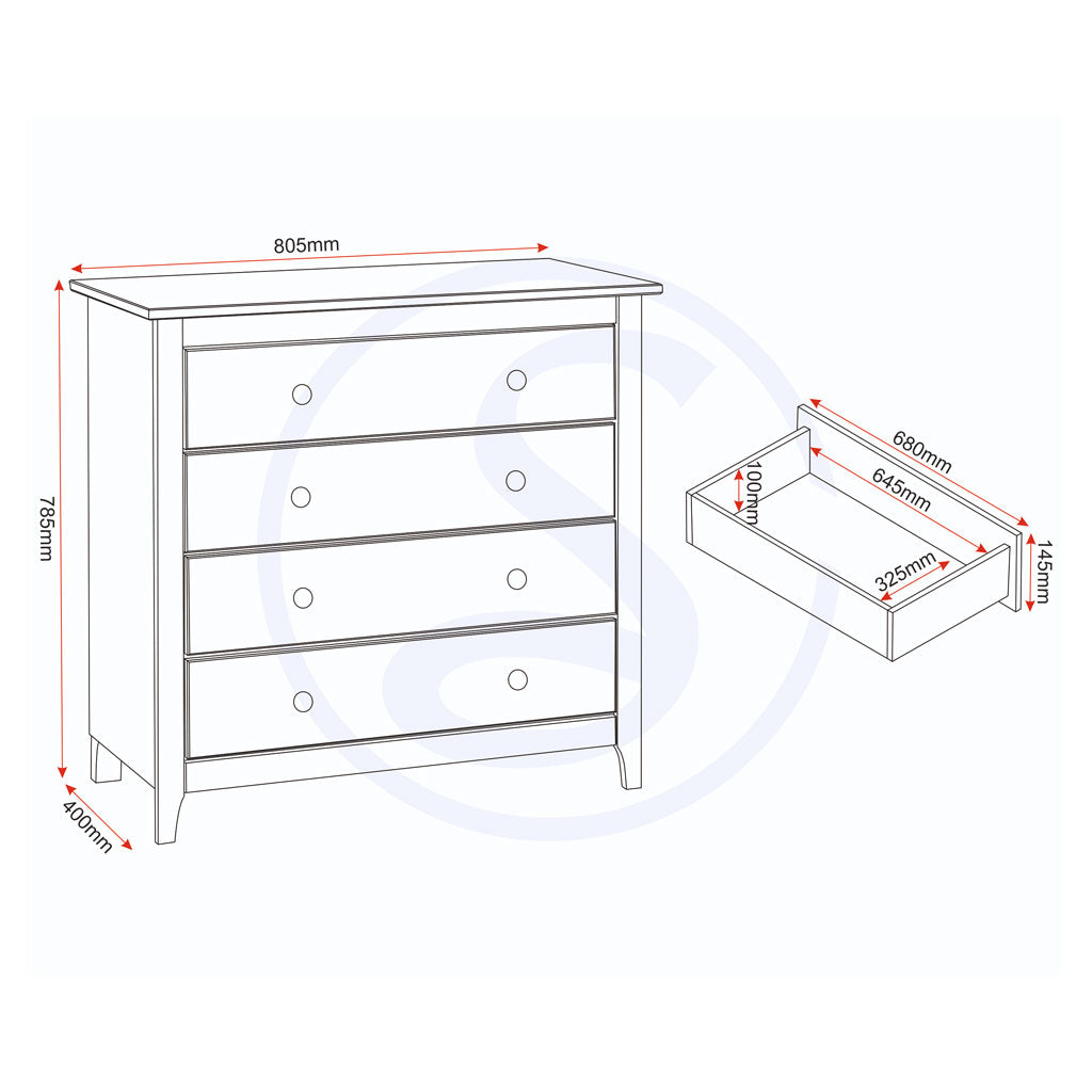 Wooden Chest Of 4 Drawers Wide - Oslo