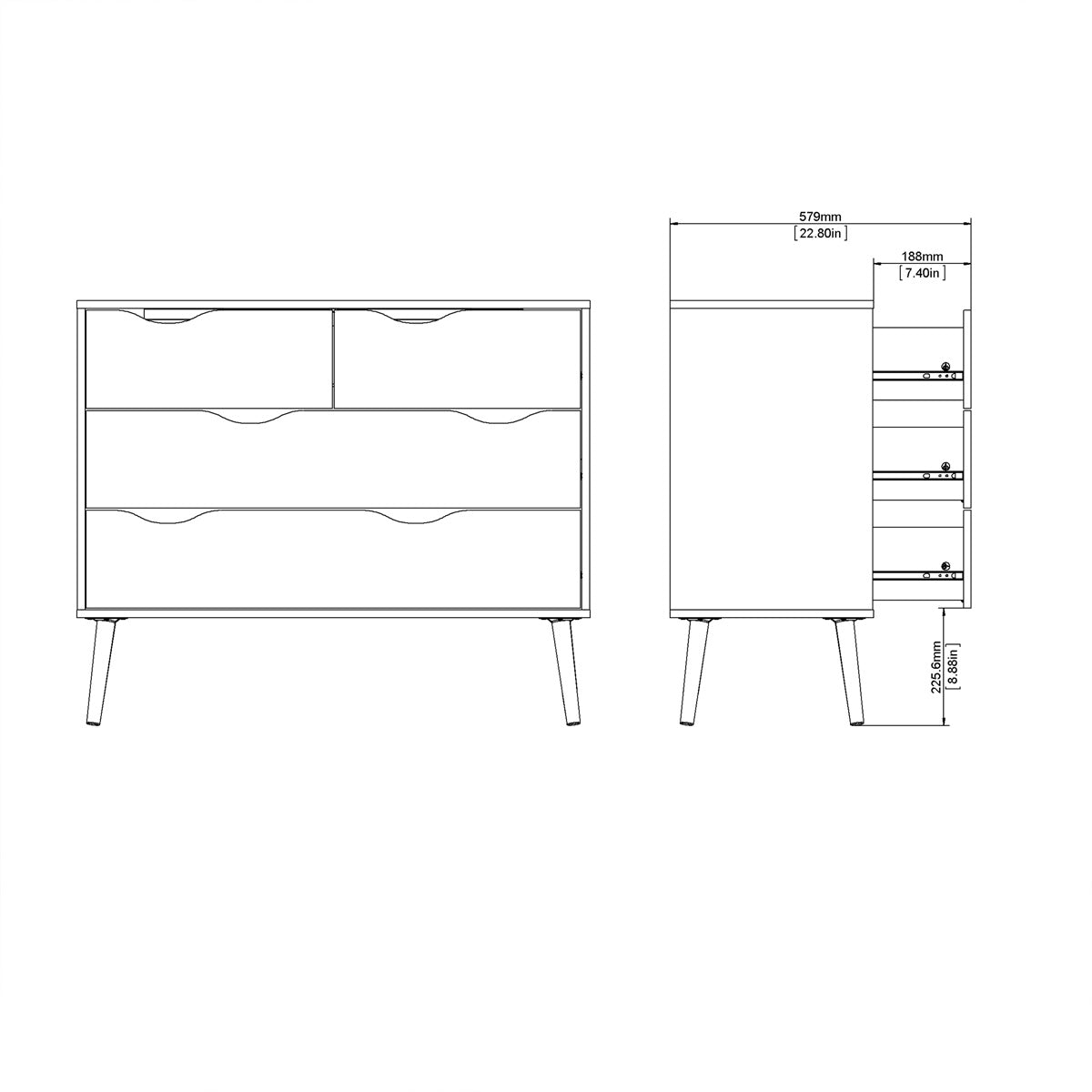 Wooden Chest Of 4 Drawers - Oslo
