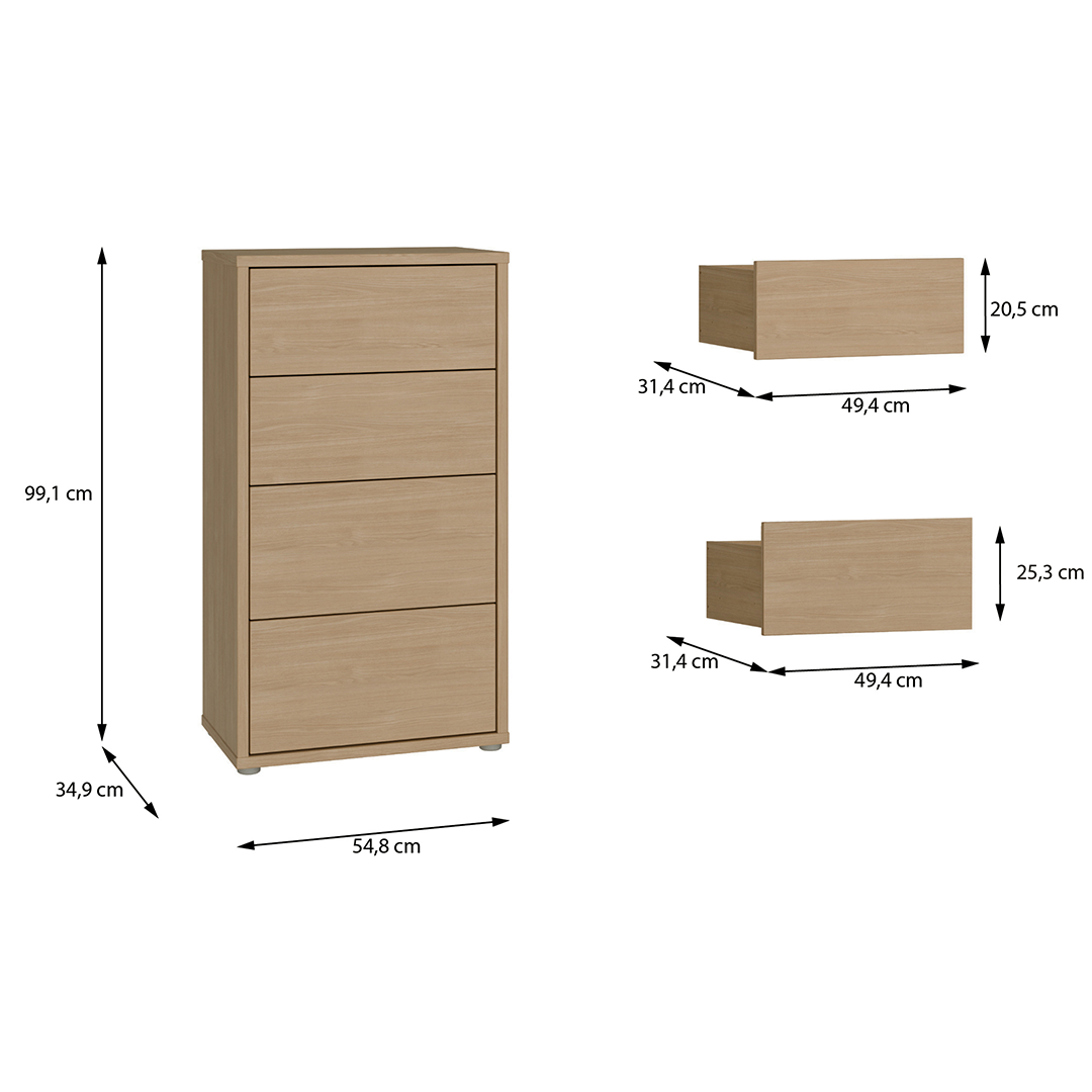 Wooden Chest Of 4 Drawers Tall - Alice Springs