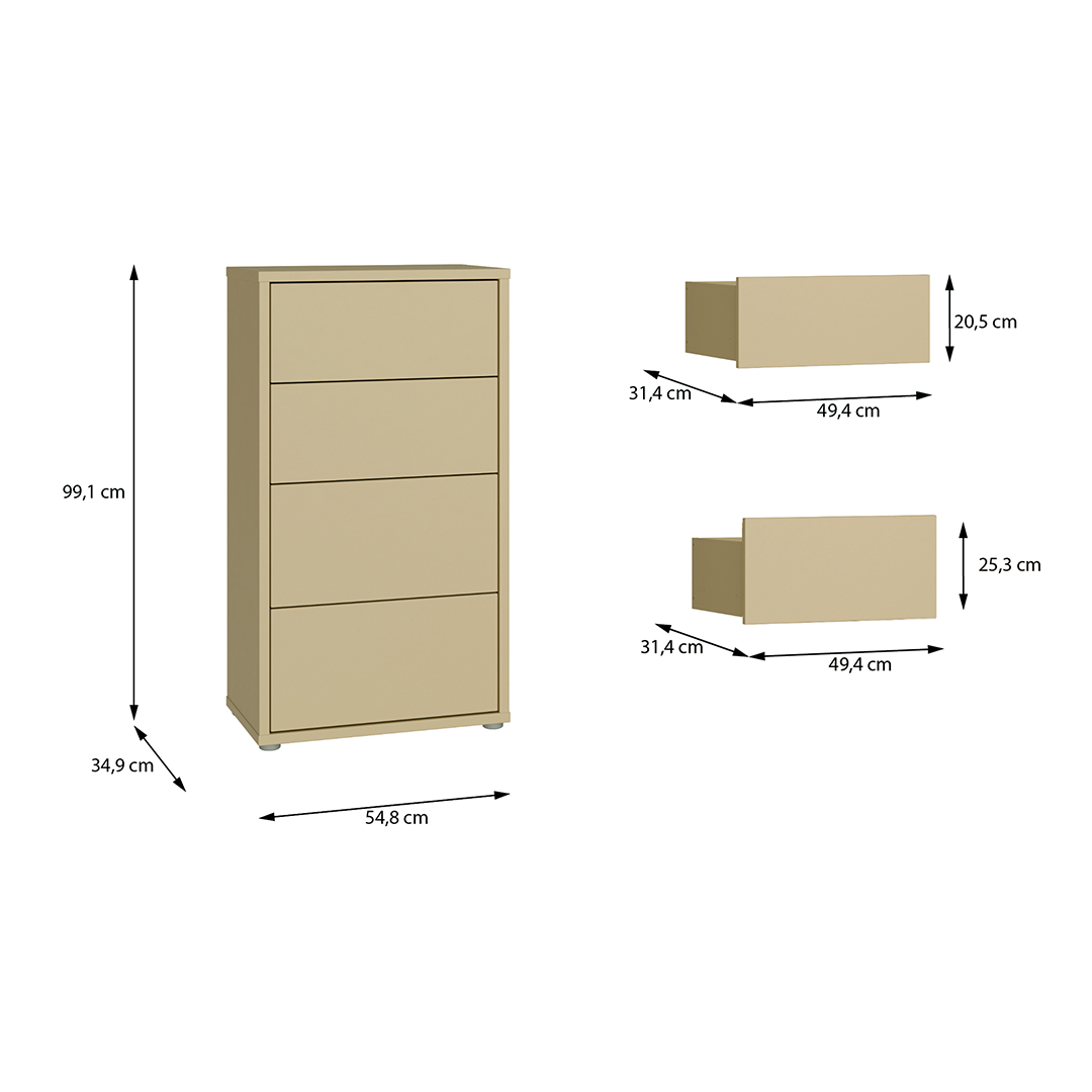 Wooden Chest Of 4 Drawers Tall - Alice Springs