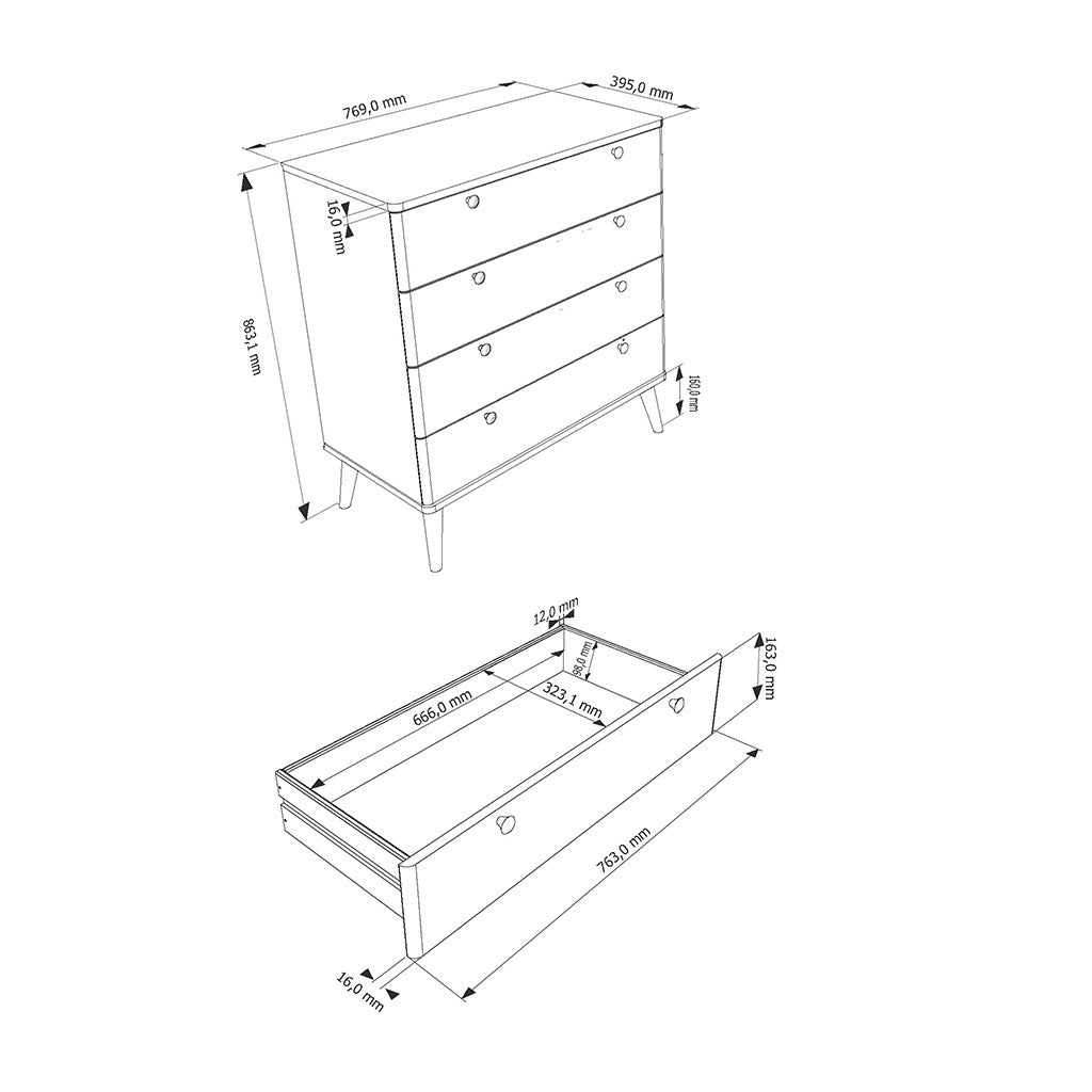 Wooden Chest Of 4 Drawers With Plastic Legs - Augusta