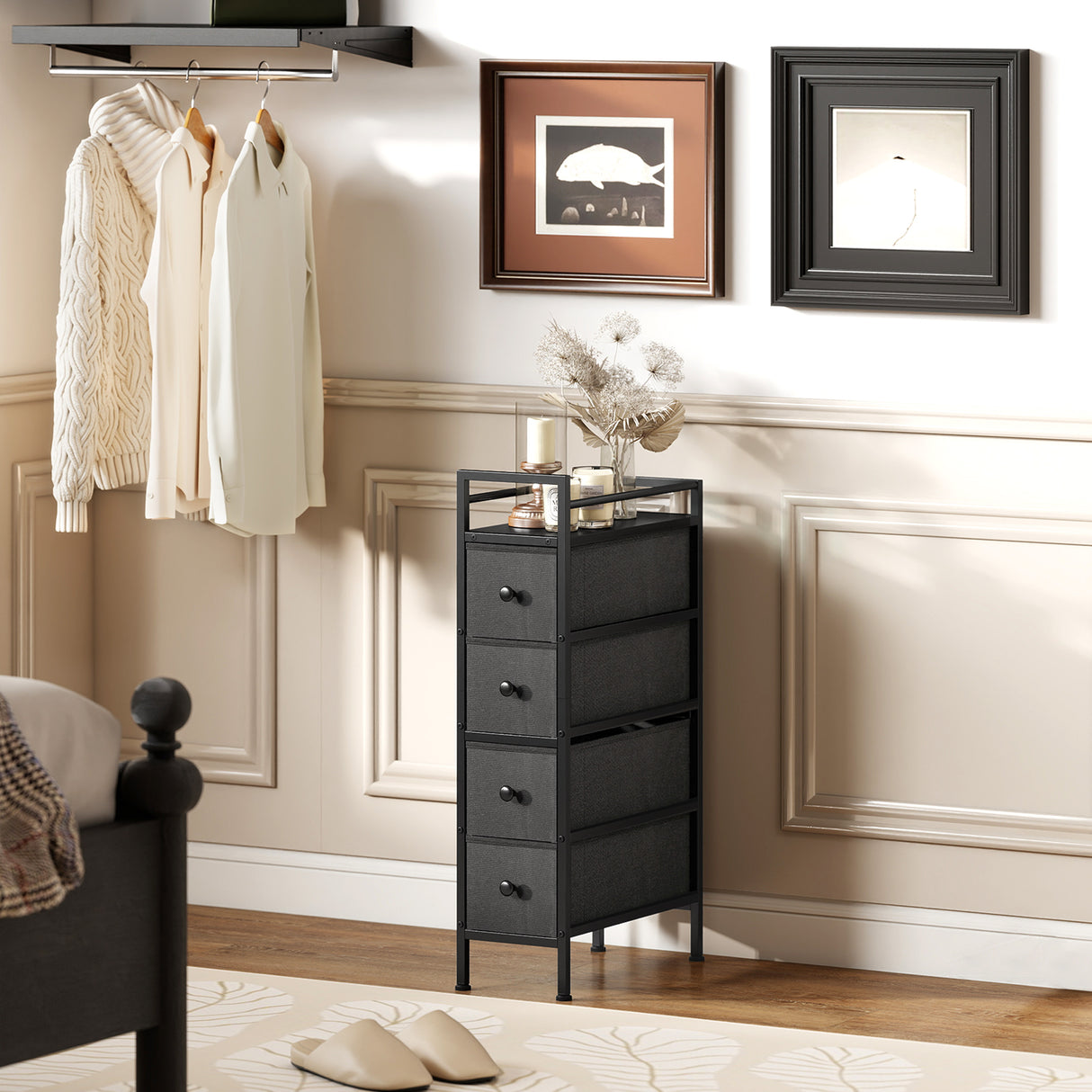 Wooden Chest Of 4 Fabric Drawers 20m Wide With Steel Frame - Velmora