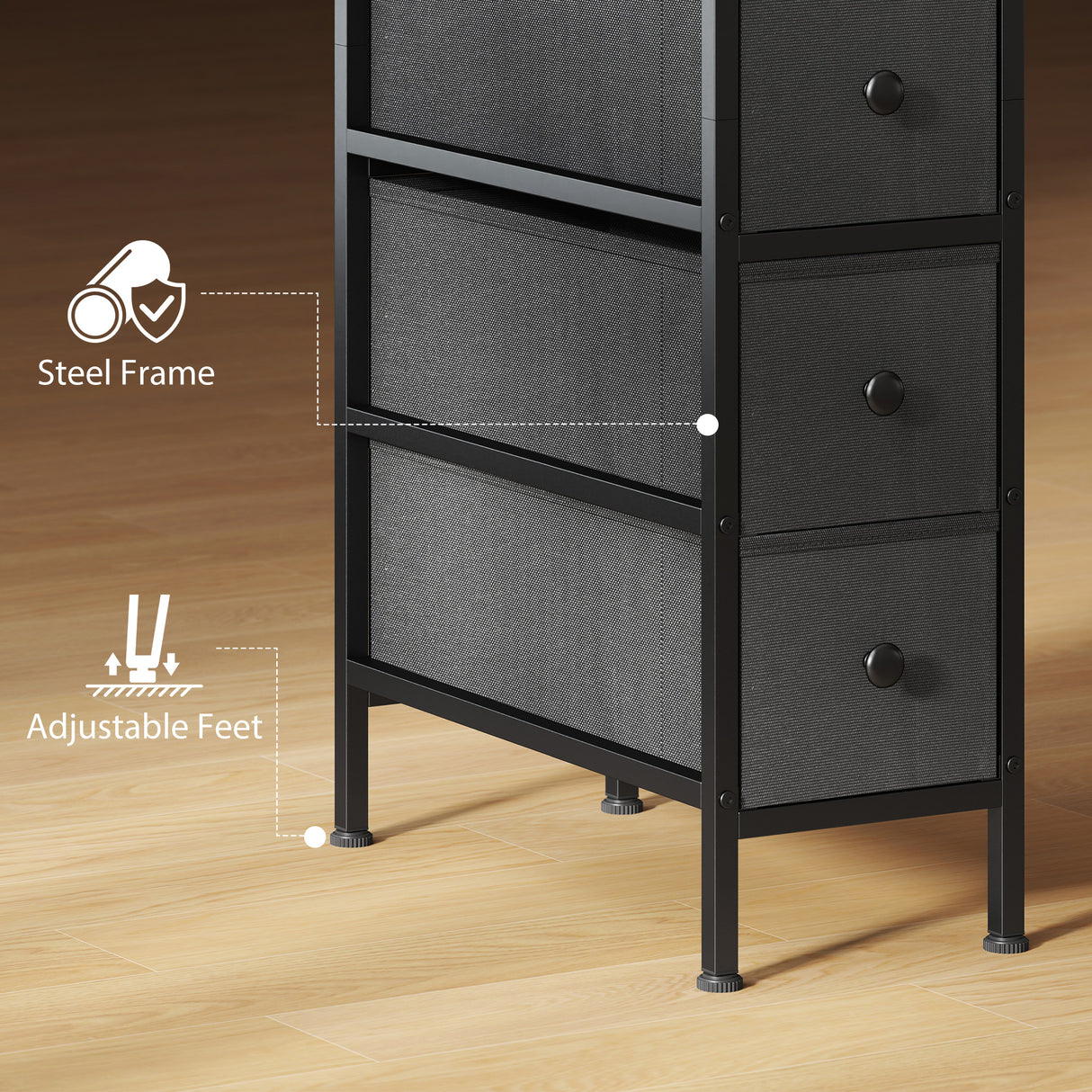 Wooden Chest Of 4 Fabric Drawers 20m Wide With Steel Frame - Velmora