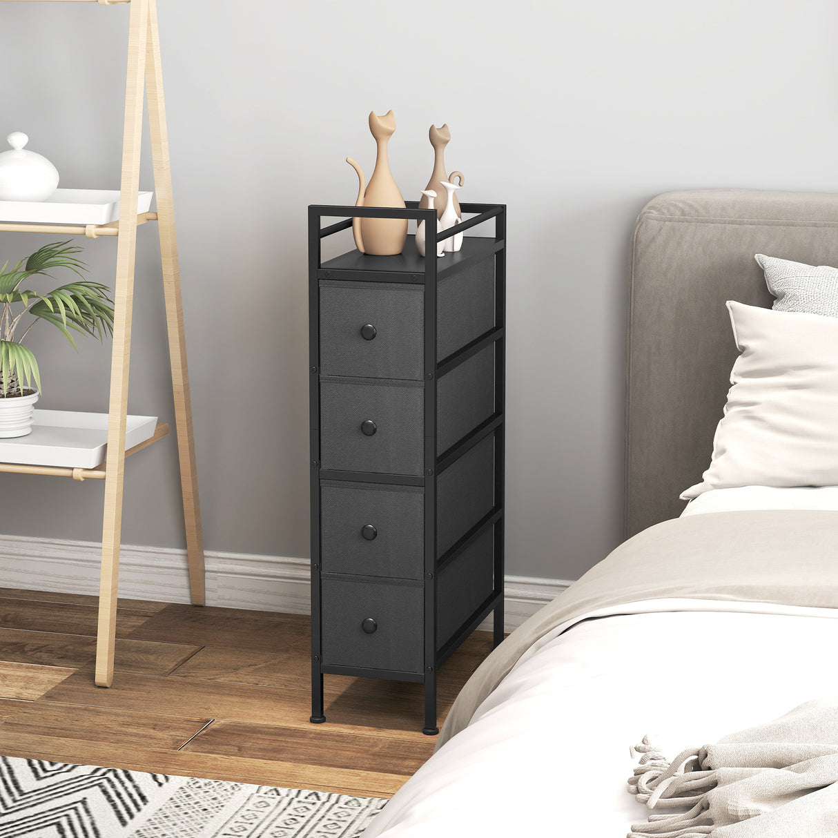 Wooden Chest Of 4 Fabric Drawers 20m Wide With Steel Frame - Velmora