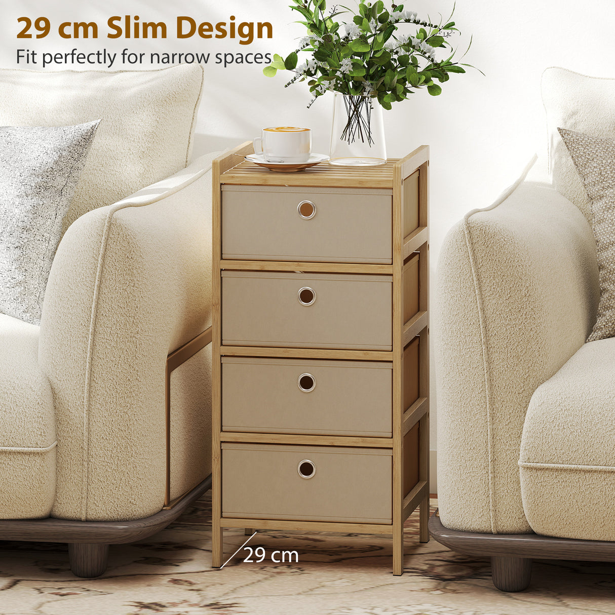Wooden Chest Of 4 Fabric Drawers 33cm Wide - Velmora