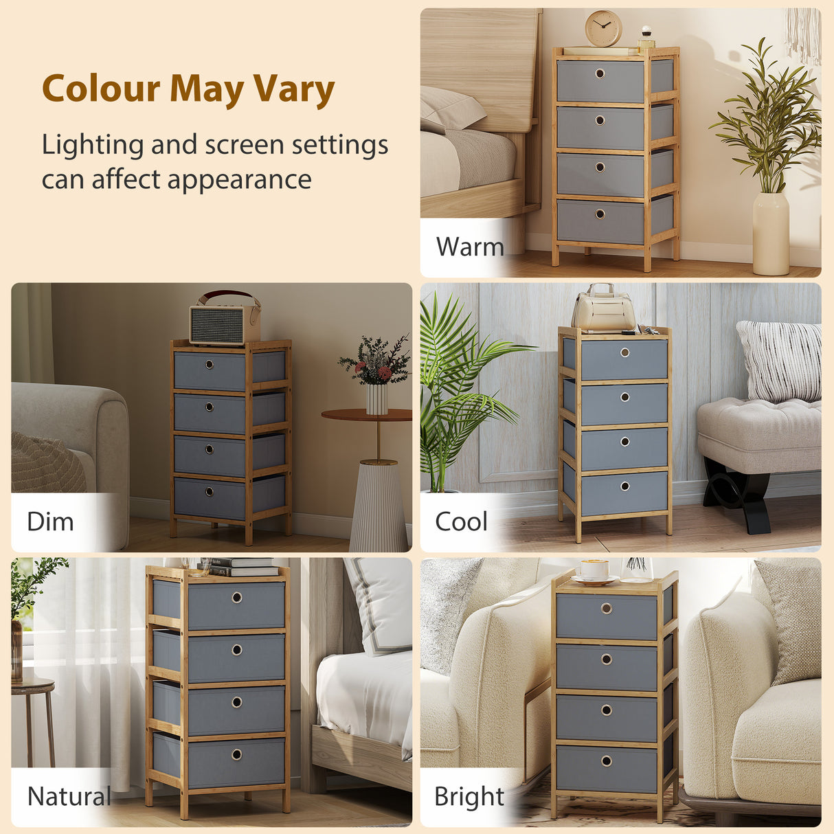 Wooden Chest Of 4 Fabric Drawers 33cm Wide - Velmora